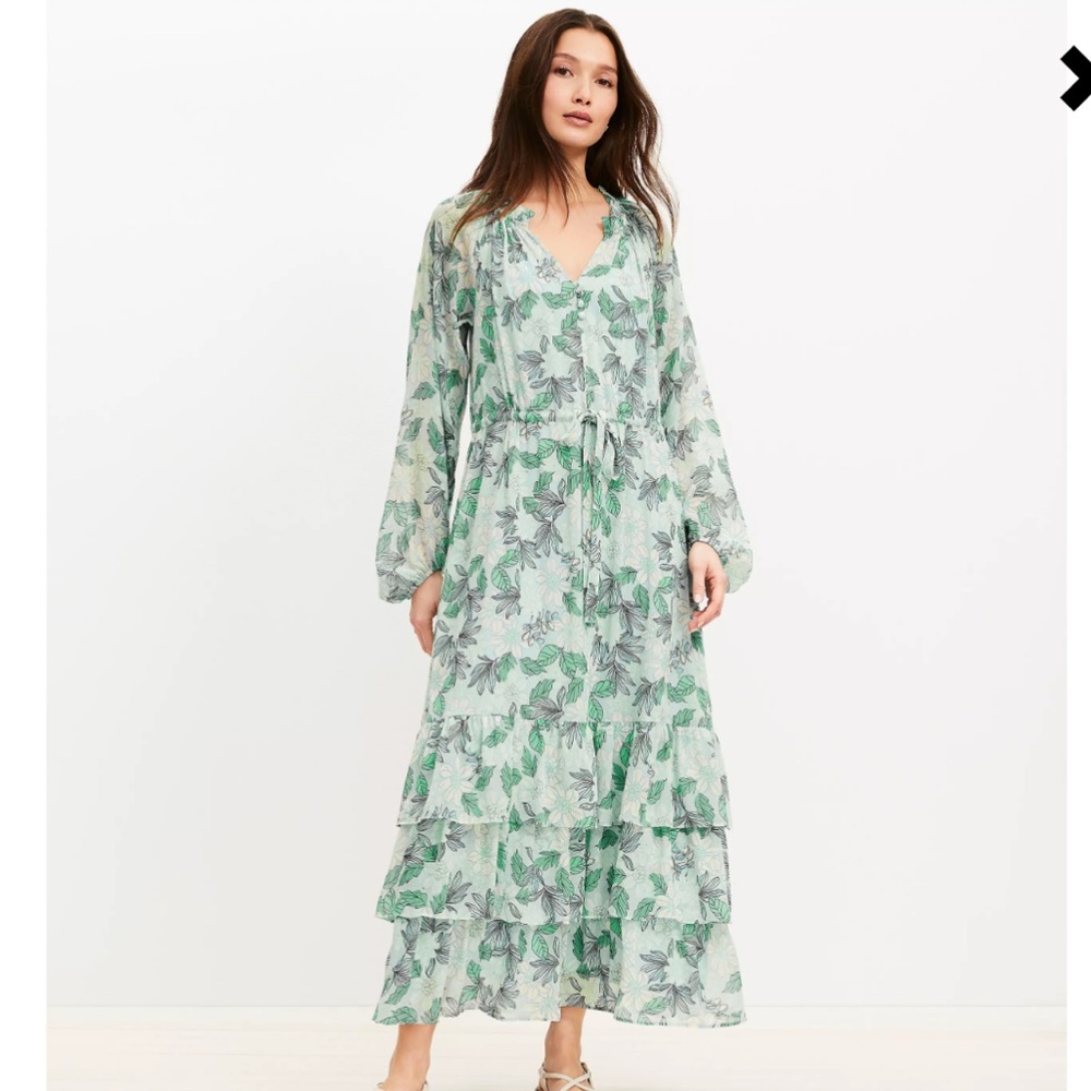 LOFT Leafy Green Long Sleeve Maxi Dress